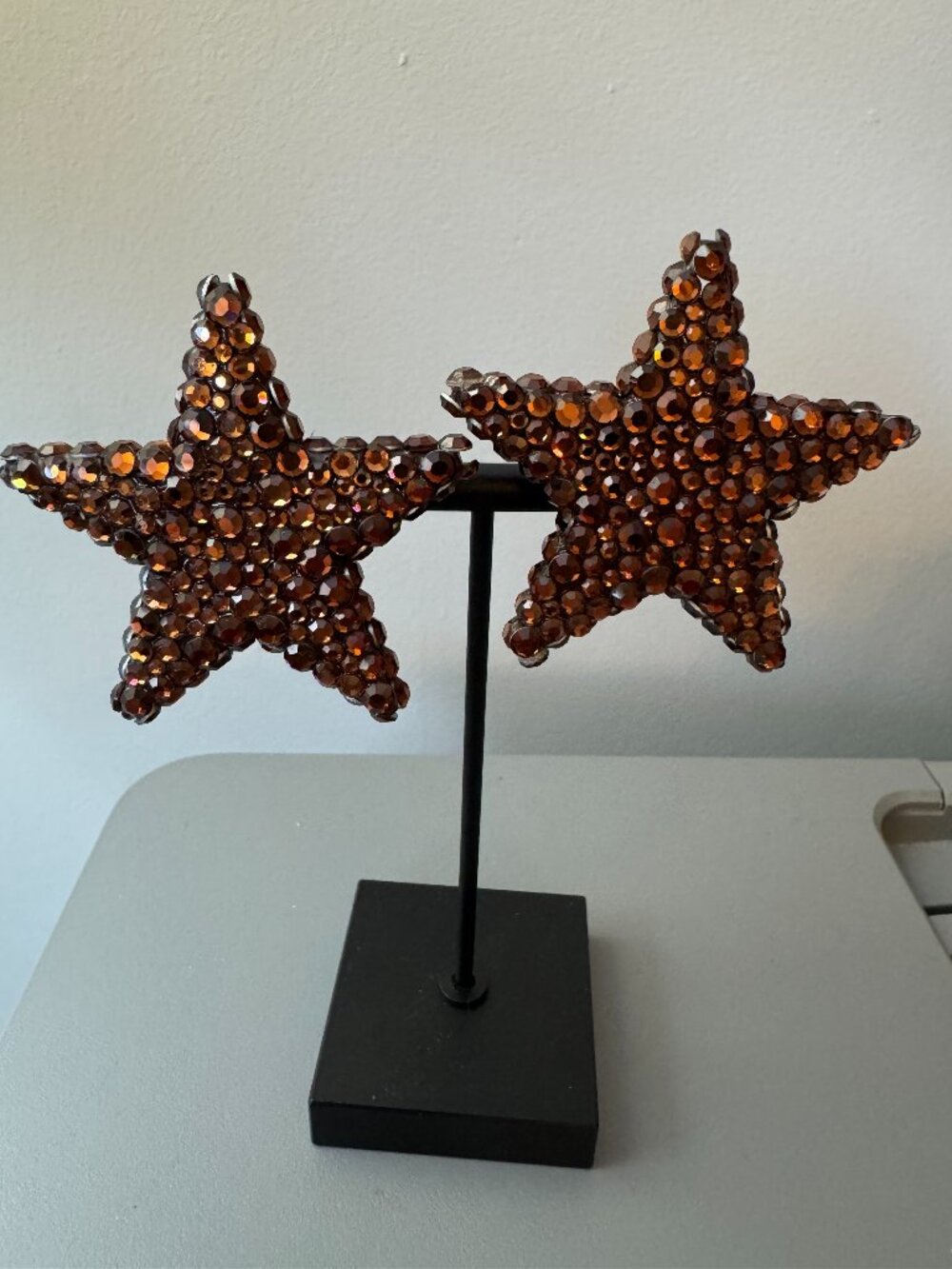 Vtg Richard Kerr 1980s Iridescent Rhinestone Star Clip On Earrings Flaw